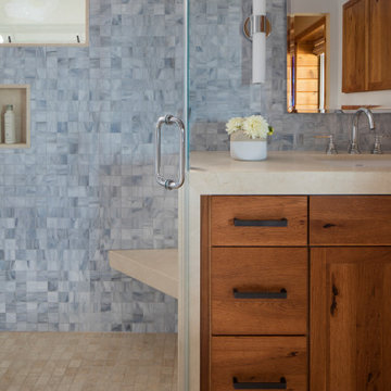 Bath Remodel Wood Farmhouse Main Bath Shower Detail | Kimball Starr Interior Des