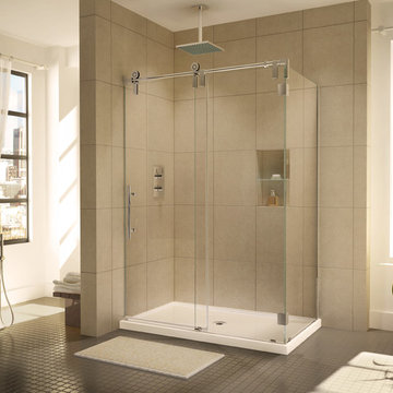 Shower and tub enclosures with matching acrylic bases