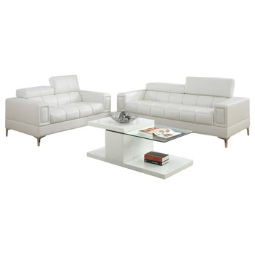 Benzara BM167239 Leather 2 Piece Sofa Set With Foldable Headrests, White