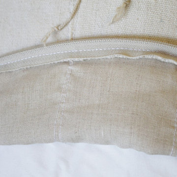Pair of Creamy White African Mudcloth Pillows with Original Fringe Accents