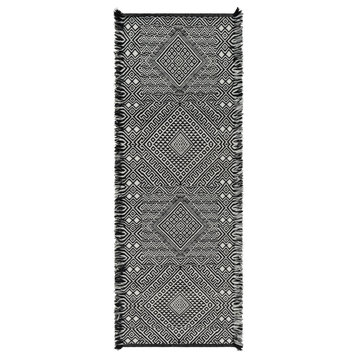 Zanafi Global Area Rug, Black/Ivory, 2'6"x8'