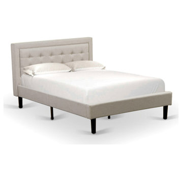 Platform Full Size Bed Mist Beige Upholestered Bed Headboard,Black Legs