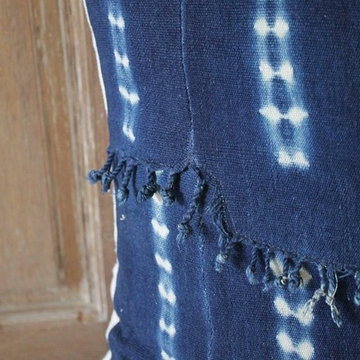 Antique Indigo Blue Batik Accent Pillow with Fringe