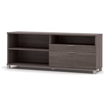 Sideboard, Spacious Design With 3 Open Shelves & 2 Storage Drawers, Bark Gray