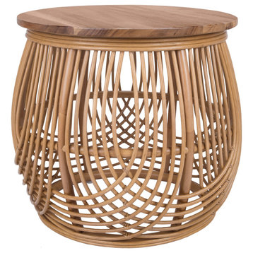 Arlo Rattan Side/End Table With Wood Top