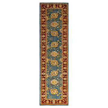 Ottoman, One-of-a-Kind Hand-Knotted Area Rug Blue, 2' 6" x 9' 5"