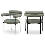 Meridian Furniture - Blake Upholstered Dining Chair, Green, Vegan Leather, Matte Black, Set of 2 - A back-hugging feel ensures this Blake green vegan leather diner chair quickly becomes your home's most coveted seat. Upholstered on the curved seat back and cushion with soft green vegan leather, this chair keeps guests comfortable from the start of the meal to its finish. An iron metal frame ensures sturdy support for guests, while the contemporary design makes it an easy fit with the table of your choice.