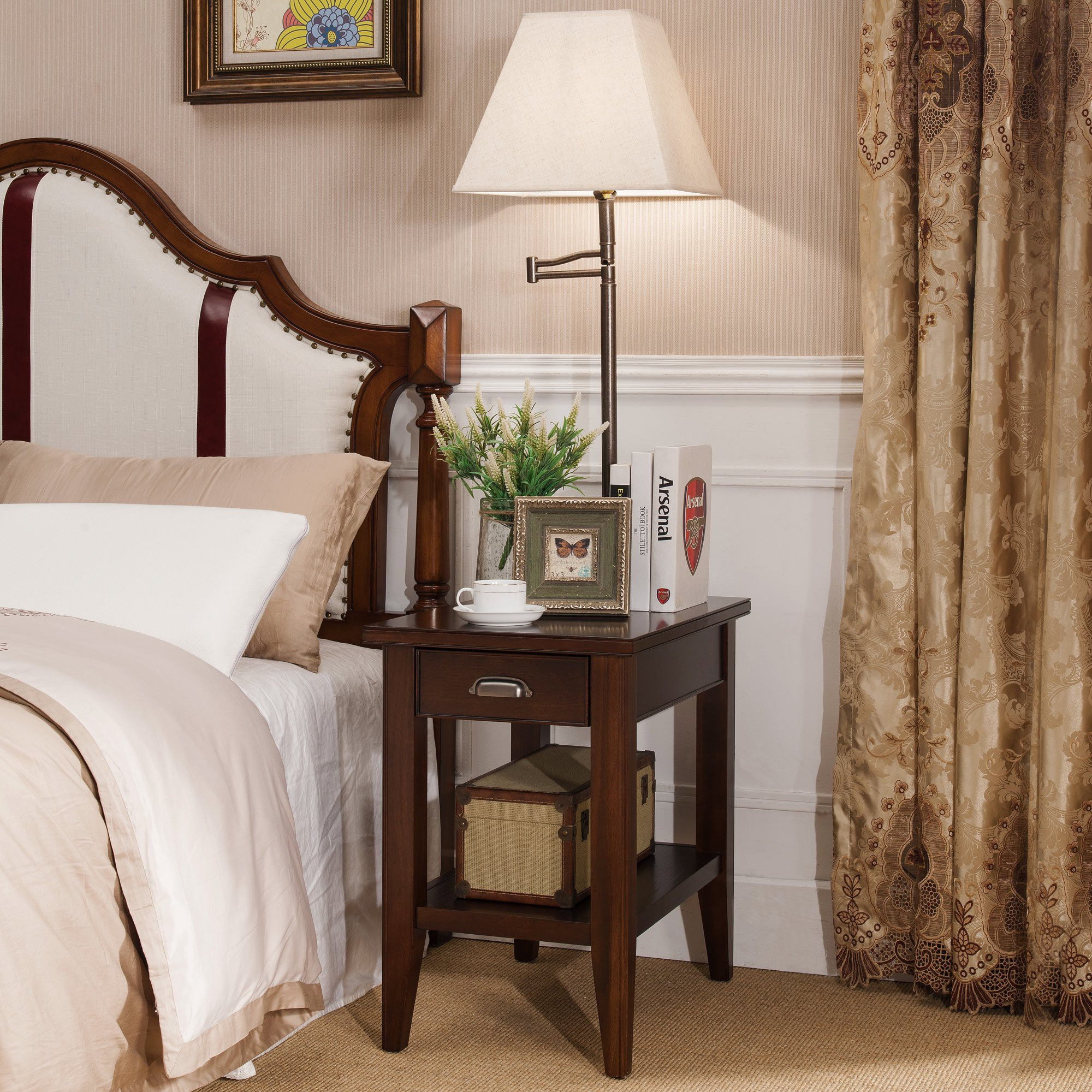 Unique End Table With Integrated Lamp, Storage Drawer & Shelf