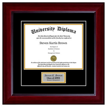 Personalized Single Diploma Frame with Double Matting, Mahogany, 12"x16"