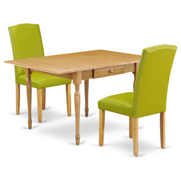 3-Piece Wood Table Set, Table, 2 Parsons Dining Chairs-Autumn Green Pu Leather