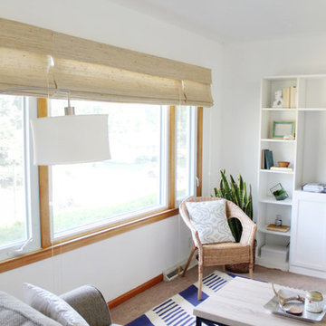 Modern Rustic Cottage Living Room Gets Updated With Woven Wood Shades