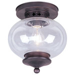 Livex Lighting - Harbor Ceiling Mount, Bronze - This elegant solid brass flush mount from the Harbor collection will add a warm glow to any living space. It features a bronze finish embellished with decorative etched metal details and hand blown clear glass.