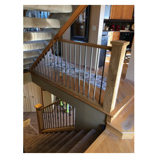 Oak Interior Railing Regina renovation - Contemporary - Staircase ...