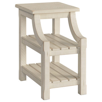 Barn Door Chairside Table with Charging Station, Antique White