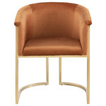 Meridian Furniture - Tierra Velvet Upholstered Dining Chair, Cognac - Enjoy body-hugging comfort at every meal with this Tierra velvet dining chair. Rich cognac velvet covers the seat, arms and back of this comfortable yet beautiful chair. The frame is made from durable metal for resilient, long-lasting use, and it features a brushed brass finish for a look that's both modern and elegant. Pair it with the table of your choice for a modern look in your dining room space.