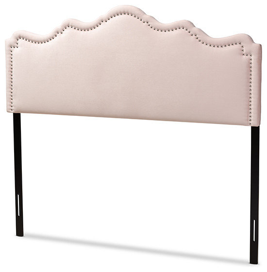 Nadeen Light Pink Velvet Fabric Upholstered Queen Size Headboard ...