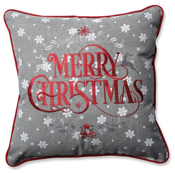 Pillow Perfect Snowy Christmas Gray, Red, Throw Pillow, 16.5"