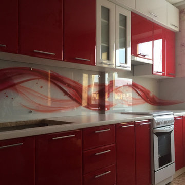 Стеклянный кухонный фартук с фотопечатью - Красная волна - TM Pavlin Art