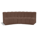Meridian Furniture - Arc Vegan Leather Upholstered 3-Pc. U-Shaped Modular Sectional, Brown - Unleash modern opulence with the Arc Vegan Leather 3pc. Sectional. Crafted for the modern connoisseur, this Sectional injects an air of refined luxury into any space. Its sleek silhouette, upholstered in supple brown vegan leather, exudes timeless sophistication while the deep channel tufting adds textural intrigue, further elevating the chair's visual appeal. The modular design makes it a versatile chameleon, effortlessly adapting to your evolving needs and preferences. Whether you envision it gracing a chic living room corner, basking in the glow of a bedroom window, or adding a touch of drama to a home office, the Arc seamlessly complements your unique interior aesthetic.