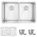 Stylish - STYLISH 28"L x 18"W Undermount Kitchen Sink Double Bowl with Grids and Strainers - S-300XG Undermount Double Bowl Kitchen Sink with Grids and Strainers