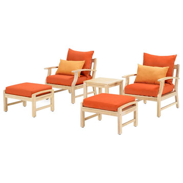 Kooper 5 Piece Sunbrella Outdoor Patio Club Chair and Ottoman Set, Tikka Orange