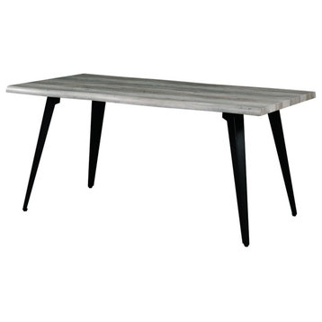 LeisureMod Ravenna Rectangular Wood 63" Dining Table Metal Leg, Weathered Oak