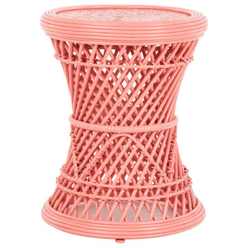 Coron Rattan Stool, Side Table/Planter Stand, Coral Pink