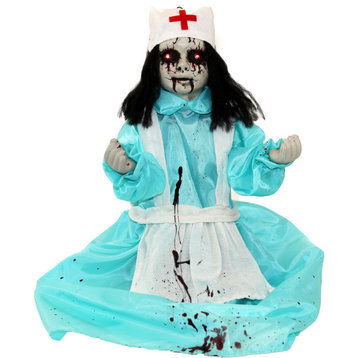 Carrie 1.8' Animatronic Nurse, Indoor/Outdoor Halloween Decor, Battery-Operated