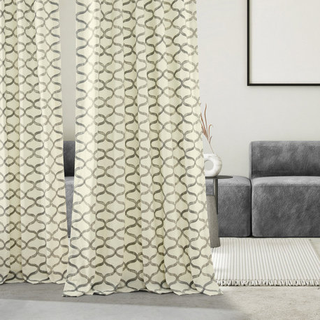 Illusions Silver Gray Printed Cotton Curtain Single Panel, 50"x108"