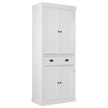 Classic Pantry Cabinet, 2 Large Doors With Drawer & Adjustable Shelves, White