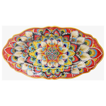 Deruta Ceramiche Sberna Antico Geometrico 24X13" Scalloped Long Oval Platter, 1