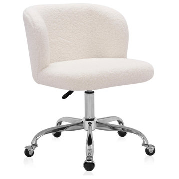 Modern Upholstered Boucle Desk Chair with Swivel Wheels, White