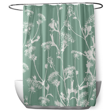 70"Wx73"L Windy Blossom Shower Curtain, Green