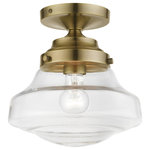 Livex Lighting - Avondale 1 Light Antique Brass Semi-Flush - The Avondale single light semi flush puts a new spin on schoolhouse style. The curvy clear glass shade is paired with antique brass finish details, creating a look that is great for any space.