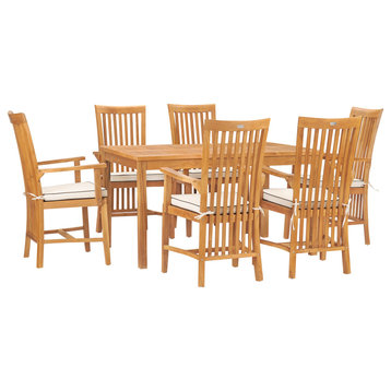7 Piece Teak Wood Balero 55" Bistro Dining Set With 6 Arm Chairs
