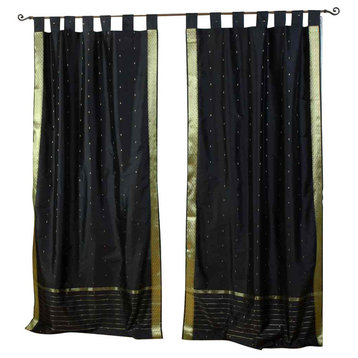 Black  Tab Top  Sheer Sari Cafe Curtain / Drape / Panel  - 43W x 36L - Pair