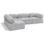 Meridian Furniture - Ames Boucle Fabric L-Shaped Modular Sectional, Grey, 4-Piece: 2 Armless Chair, 2 Corner Chair - Introduce a touch of modern sophistication to your living area with the exquisite Ames Boucle Fabric Sectional. With plush grey boucle fabric and unique design, it will elevate the visual appeal of your living space. This elegant and captivating sectional can be mixed and matched with other pieces from the collection to create an endless array of stunning looks. So, get ready to transform your living area into an inviting and stylish haven with the Ames Boucle Fabric Sectional.