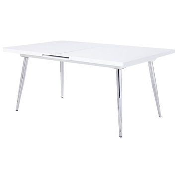 Bowery Hill Modern Dining Table in White High Gloss and Chrome