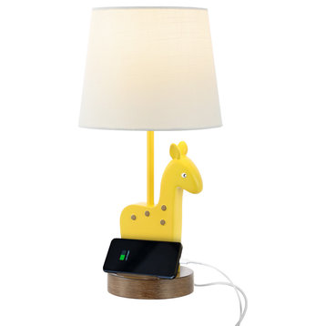 17.5" Iron/Resin Giraffe LED Kids Table Lamp, Phone Stand, USB Charging Port