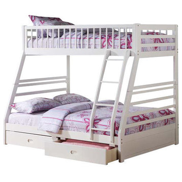 Jason Bunk Bed With Drawers, White, Twin Over Full