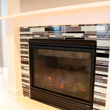 glass tile fireplace trim