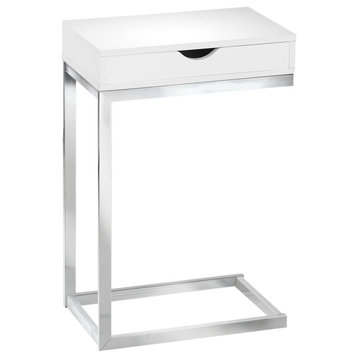 24.5" White Finish And Chromed Metal Accent Table
