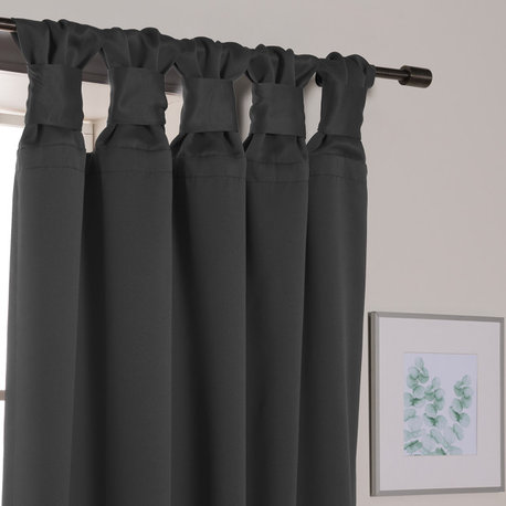 BANDTAB -Thermal Insulated Blackout Knotted Tab Curtain Set, Dark.grey, 52" W X