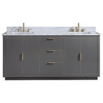 Avanity - Avanity Austen 72" Vanity, Twilight Gray/Gold With Carrara White Top - The Austen 73 in. vanity combo is simple yet stunning. The Austen Collection features a minimalist design that pops with color thanks to the refined Twilight Gray finish with matte gold trim and hardware. The vanity combo features a solid wood birch frame, plywood drawer boxes, dovetail joints, a toe kick for convenience, soft-close glides and hinges, carrara white marble top and dual rectangular undermount sinks. Complete the look with matching mirror, mirror cabinet, and linen tower. A perfect choice for the modern bathroom, Austen feels at home in multiple design settings.