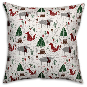 Christmas Woodland Creatures Throw Pillow, 18"x18"