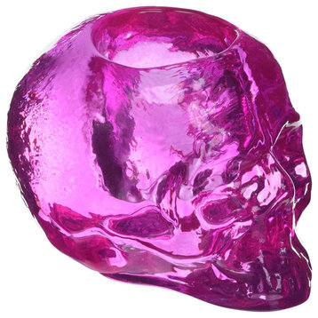 Kosta Boda Still Life Series Skull Votive, Tea Light, Handmade Glass, Pink