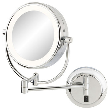 NeoModern LED Lighted Magnified Makeup Mirror, 2 Light Colors, Chrome