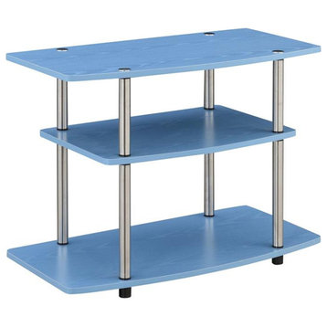Designs2Go Three-Tier 32" TV Stand in Blue Wood and Stainless Steel Frame