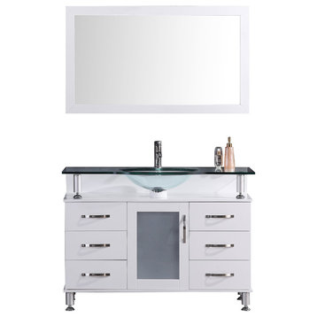 Modern White Vanity Set With Mirror, 47.25"