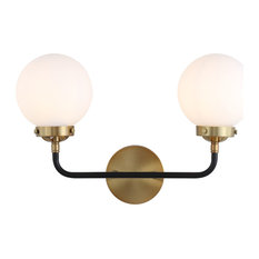 Caleb Brass Wall Sconce, Brass Gold, Black, 18"